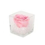 GLASS VASE WITH PRESERVED ROSE AND CRYSTALS - PINK