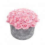 LARGE BOUQUET - LIGHT GREY VELVET BOX WITH BRIDAL PINK PRESERVED ROSES