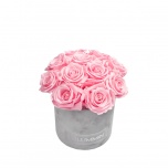 SMALL BOUQUET - LIGHT GREY VELVET BOX WITH BRIDAL PINK PRESERVED ROSES