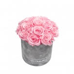 MEDIUM BOUQUET - LIGHT GREY VELVET BOX WITH BRIDAL PINK PRESERVED ROSES