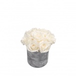 MIDI BOUQUET - LIGHT GREY VELVET BOX WITH WHITE PRESERVED ROSES
