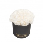 MEDIUM BOUQUET - BLACK BOX WITH WHITE PRESERVED ROSES