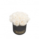 SMALL BOUQUET - BLACK BOX WITH WHITE PRESERVED ROSES
