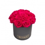 MEDIUM BOUQUET - DARK GREY BOX WITH HOT PINK PRESERVED ROSES