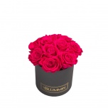 SMALL BOUQUET - DARK GREY BOX WITH HOT PINK PRESERVED ROSES