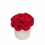 SMALL BOUQUET - CREAM WHITE BOX WITH RED PRESERVED ROSES