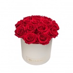 MEDIUM BOUQUET - CREAM WHITE BOX WITH RED PRESERVED ROSES