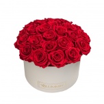 LARGE BOUQUET - CREAM WHITE BOX WITH RED PRESERVED ROSES