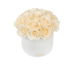 MEDIUM BOUQUET - WHITE CERAMIC BOX WITH CHAMPAGNE PRESERVED ROSES