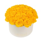 LARGE BOUQUET - CREAM WHITE BOX WITH YELLOW PRESERVED ROSES
