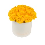 MEDIUM BOUQUET - CREAM WHITE BOX WITH YELLOW PRESERVED ROSES