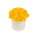 SMALL BOUQUET - CREAM WHITE BOX WITH YELLOW PRESERVED ROSES