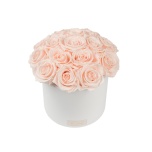 MEDIUM BOUQUET - WHITE CERAMIC BOX WITH ICE PINK PRESERVED ROSES