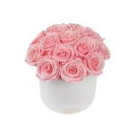 MEDIUM BOUQUET - WHITE CERAMIC BOX WITH BRIDAL PINK PRESERVED ROSES