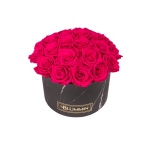 LARGE BOUQUET - BLACK MARBLE BOX WITH HOT PINK PRESERVED ROSES
