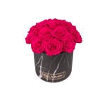 MEDIUM BOUQUET - BLACK MARBLE BOX WITH HOT PINK PRESERVED ROSES