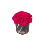 SMALL BOUQUET - BLACK MARBLE BOX WITH HOT PINK PRESERVED ROSES