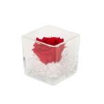 GLASS VASE WITH PRESERVED ROSE AND CRYSTALS - RED