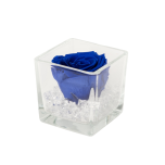 GLASS VASE WITH PRESERVED ROSE AND CRYSTALS - DARK BLUE