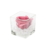 GLASS VASE WITH PRESERVED ROSE AND CRYSTALS - VINTAGE PINK