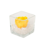 GLASS VASE WITH PRESERVED ROSE AND CRYSTALS - YELLOW