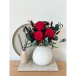 Bouquet with red roses, eucalyptus and dried flowers